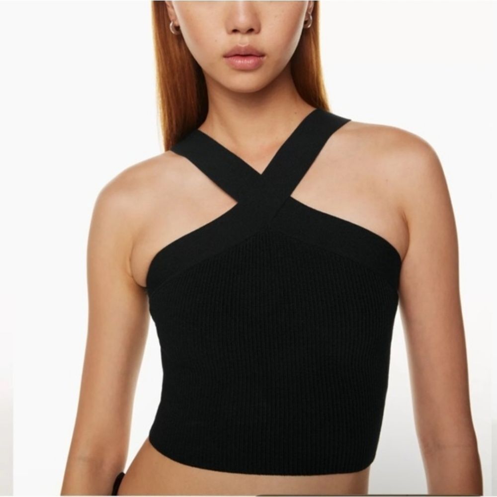 Aritzia Babaton Sculpt Knit Criss Cross Crop Tank Top Black Size S